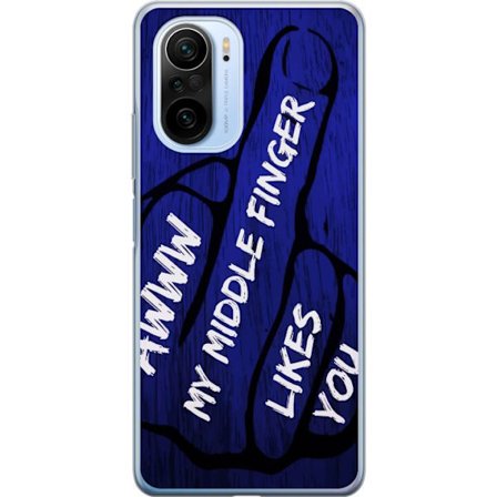 Kompatibelt Mobildeksel til Xiaomi Mi 11i Mørk typografisk illustrasjon med hjerteform og budskap om vennskap mot dyp blå tretekstur