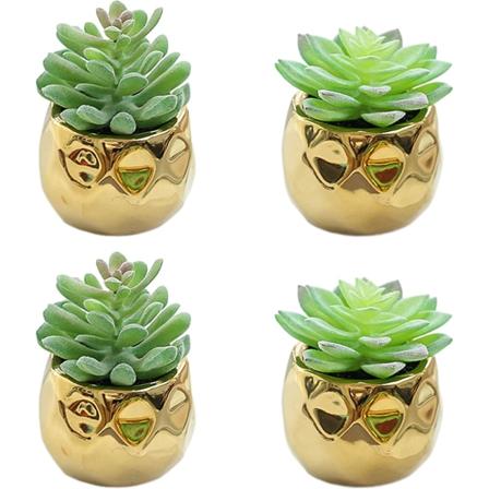 4 st guldpläterade mini-simulerade suckulenter bonsai blommor