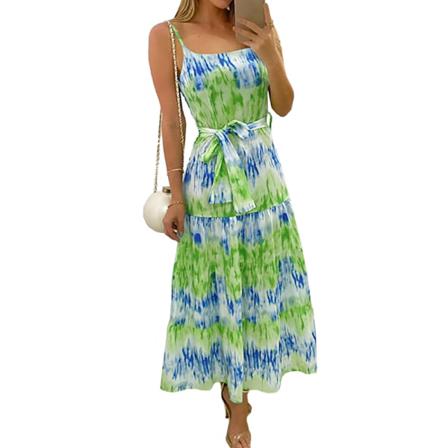 High Street Tie Dye Klänning Sexig Spaghetti Strap Long Summer Beac
