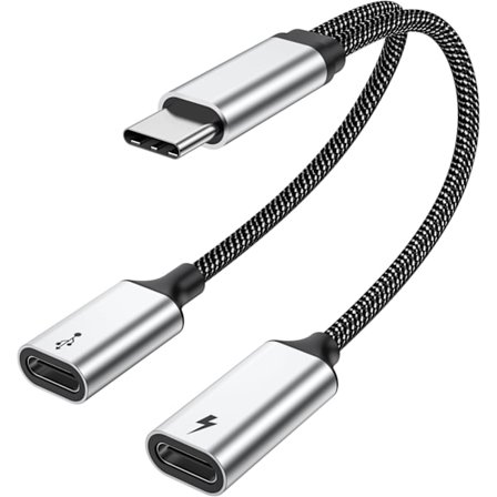 USB C Splitter med PD 60W Hurtig Opladning og Dataoverførsel (Understøtter digitale hovedtelefoner, IKKE til skærm), USB C til USB C Hunadapter