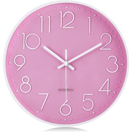 Rosa veggklokke for barn og jenter, moderne, stille pendel med 3D-tall, lett å lese, ikke-T