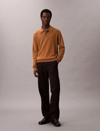 Calvin Klein Ls Classic Cashmere Polo 12Gg - Brown - L