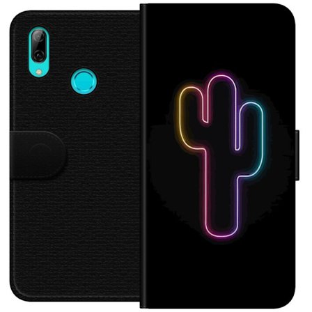 Kompatibelt Lommeboketui til Huawei Huawei P smart 2019 Neonillustrasjon av kaktus i rosa og blått lys mot mørk bakgrunn
