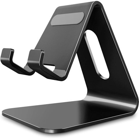 Mobiltelefonholder Cradle Aluminium Skrivebordsholder Kompatibel med Switch Alle Smarttelefoner iPhone 12 Mini 12 Pro Max 11 Pro XS Max XR X SE Svart