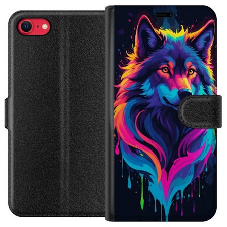 Kompatibelt Lommeboketui til Apple iPhone SE (2020) Fargerik neonulv i moderne kunststil, intensiv dyreillustrasjon for plakater, spillrom og mobildek