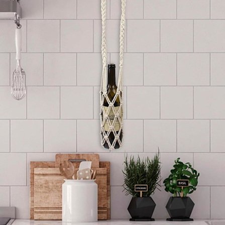 Mesh skuldertaske med vandflaskeholder, vævet bomuld, beskyttende betræk til sportsdrikkeflaske, 10x26 cm