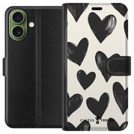 Kompatibelt Lommeboketui til Apple Apple iPhone 17 Cactus and Friends - Bold Black Love Pattern