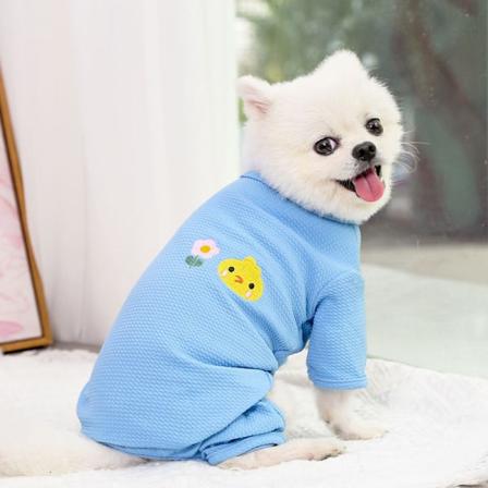 Hund Höstkläder Fyrbenta byxor med blå botten, liten gul kyckling Blue Bottom Little Yellow Chicken L