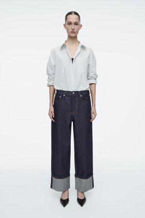 COS Women's Facade Turn Up Straight Leg Jeans in Blue