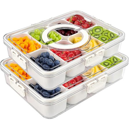Snackle Box Beholder, Opdelt Serveringsbakke med Låg og Håndtag, Rejse Snack Box, Multifunktionel Mad Organizer og Opbevaringsbeholder til Ch (FMY)