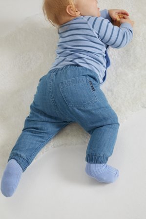 Polarn O. Pyret - Solid color pull-on denim trousers - 62 - Childrenswear - blue