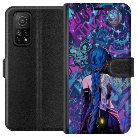 Kompatibelt Plånboksfodral till Xiaomi Xiaomi Mi 10T 5G Färgstark graffitiillustration med blåhårig karaktär i urban neonstil och kreativt kaos