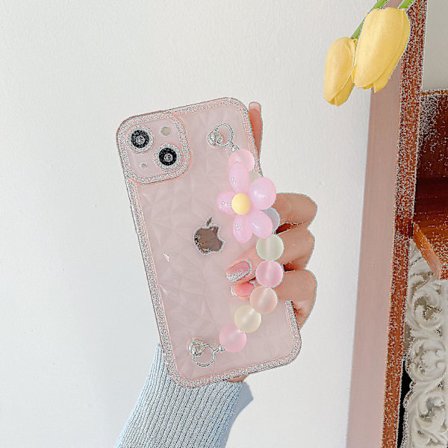 Genomskinligt phone case för Iphone 13/12/11 Pro Max Mjukt cover med blomsterkedjearmband