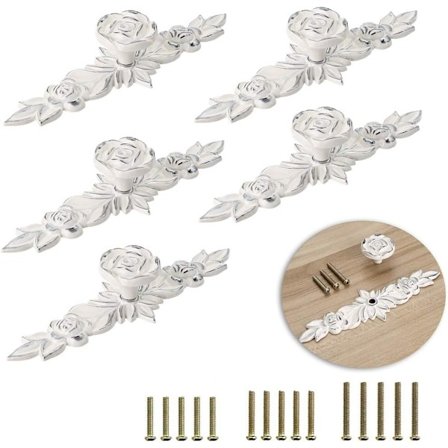 5 st Bladformade Dörrhandtag Retro Skåpdörrknopp, Dekorera Låda, Byrå, (kräm+silver, 14,5 cm)