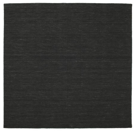 Wool Rug Plain (Single Colored) Handloom Flat Black Square Large