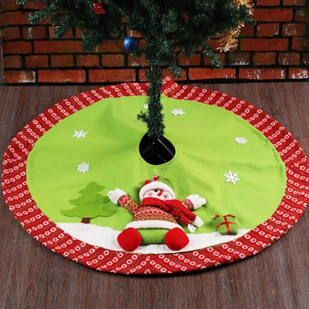 Christmas Tree Skirt Base Cover Förkläde Wrap - Tomte och snögubbe dekoration