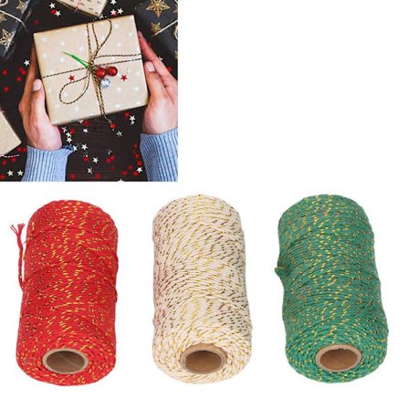 Ruller Julegarn 2 mm Diameter Hver 100 m Længde Klippbart Enkelt Gavegarn til DIY Emballage