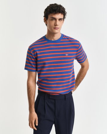 GANT Herren Waffle T-Shirt mit Streifen (S) Blau