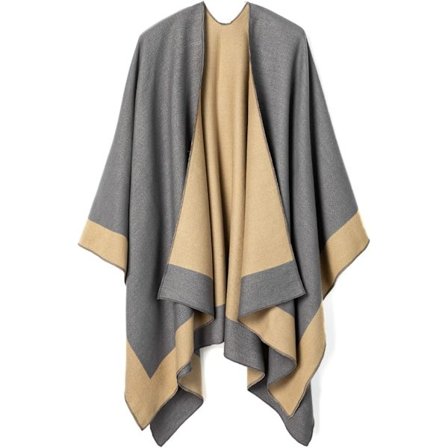 Dame Sjal Wrap Poncho Sjal Cape med Åpen Front for Kvinner, Cardigan Genser Teppe for Vår Høst Vinter, Grå