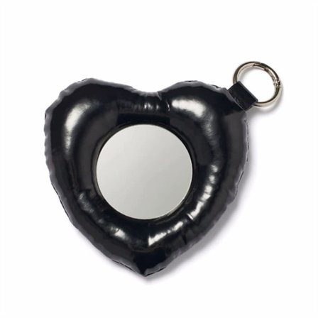 Sydämenmuotoinen PU-nahkainen mini-peili 6cm x 6cm – pehmustettu taskupeili matkalle ja päivittäiseen käytöön Black