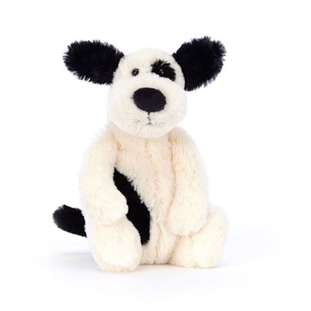Jellycat Bashful Svart & Gräddvit Valp gosedjur 18cm