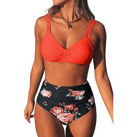 Dames Bikini Sweetheart Højtaljet Blomsterprint 2-delt Badetøj