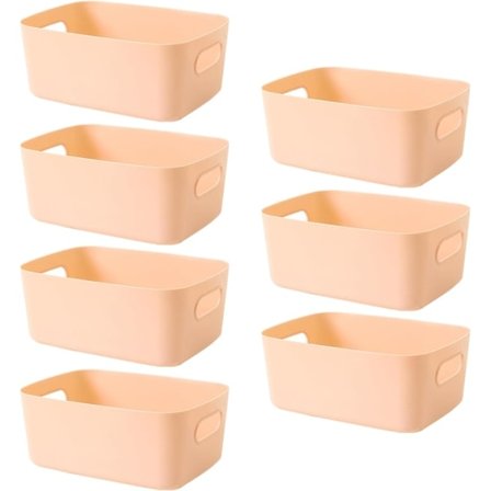 Set med 7 plastförvaringslådor, köksförvaringskorgar, plastkorgar för förvaring, lådorganisatör, 25x18x10cm (aprikosrosa)