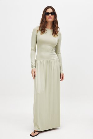 NA-KD Soft Line Maxikleid - Langärmlige Maxikleider - Grün - L (EU 42-44)