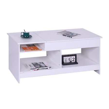 Nostettava sohvapöytä säilytystilalla ja hyllyillä