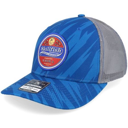 Skillfish - Blå trucker Keps - Retro Fishing Logo 112p Streak Royal Camo/Charcoal Trucker @ Hatstore