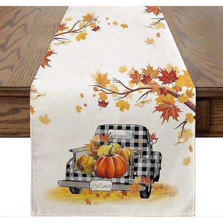 Plaid Truck Bordløber, Sæsonbestemt Efterårs Høst Vintage Køkken Spisebord Dekoration