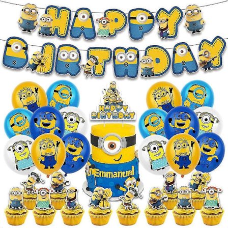 Minions Tema Festartikler med Banner Kagepynt Cupcake Pynt Ballonsæt Dekorationer [DB]