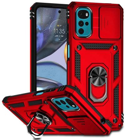Skalo Motorola Moto G22 Armor Hybrid Metallring Kameraslider - R Röd
