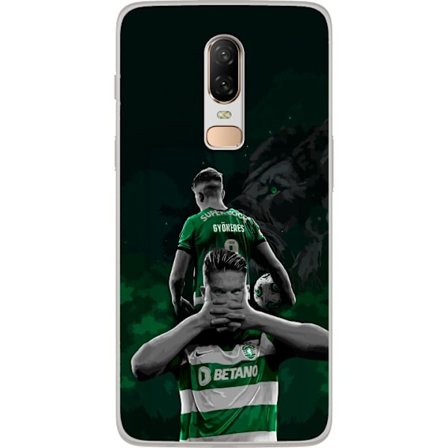 Kompatibel Mobilcover til OnePlus 6 Neonmotiv med teksten "Gaming er i mit DNA" på en blå og rød murvæg med en lysende DNA-spiral.