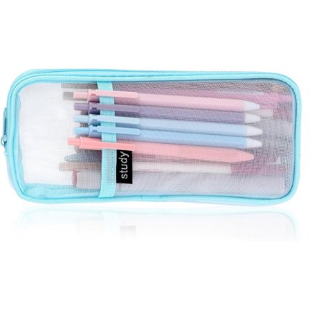 Net Penalhus Stor Kapacitet Penpose Transparent Makeup Taske Kosmetiktaske til Studerende Skole Gymnasium Kontor Blå