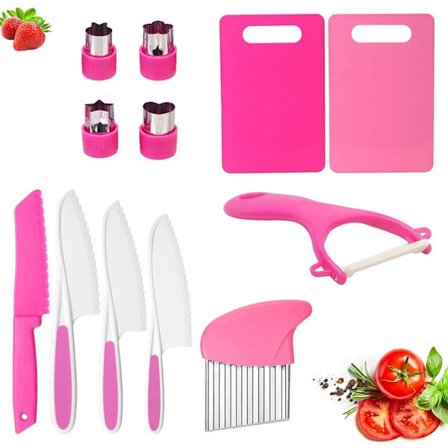 12-delt sett - Knivsett for barn - Rosa