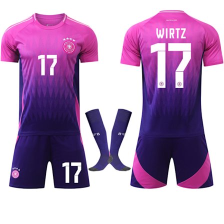 24-25 Tysk Bortedrakt Lilla NO.17 WIRTZ Drakter Barn Voksen Fotballutstyr med Sokker