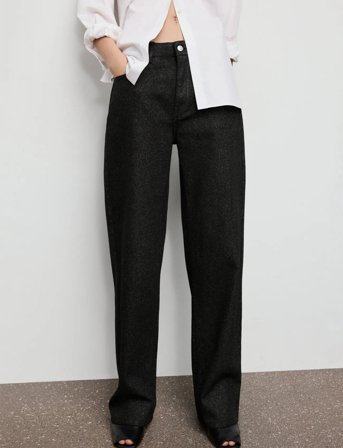 Mango Shiny Straight-Leg Jeans - Black - 38