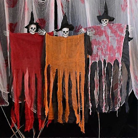 Hengende Skjelett Spøkelse Halloween Dekorasjoner, Grim Reaper for Halloween Utendørsdekorasjoner