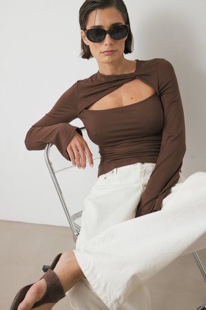 NA-KD Haut Soft Line torsadé - - Brun - XS (EU 32)