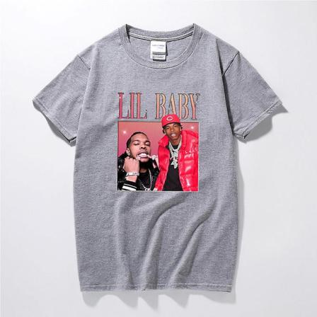 Lil Baby Rapper Hip Hop 90-luvun vintage T-paita miehille Streetwear Graafiset T-paidat Top puuvillaiset lyhythihaiset T-paidat Red XL