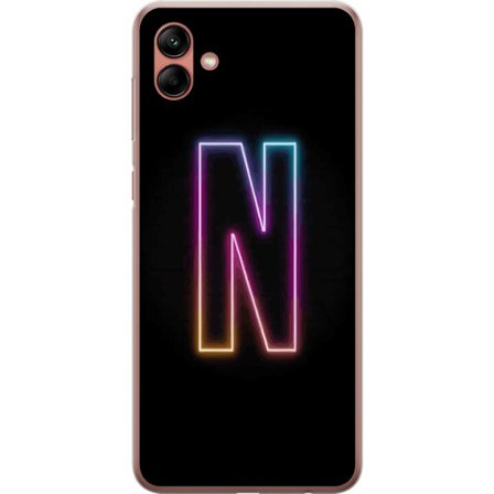 Kompatibel Mobilcover til Samsung Samsung Galaxy A04 Minimalistisk neonbogstav N i farveskiftende lys mod sort baggrund