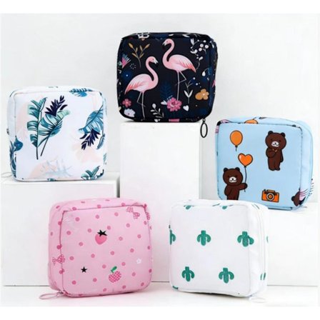 5 stk. hygiejnebind taske menstruationskop pose tamponer samling, tilfældige farver og mønstre