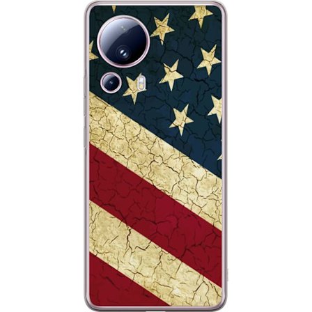 Xiaomi 13 Lite Gennemsigtig cover USA-flag i vintage-stil, amerikansk flag med revnet tekstur perfekt til retro-patriotiske og grafiske motiver