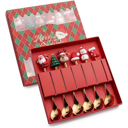 Juleskje husholdning rustfritt stål juletre teskje jule kaffeskje servisesett juleskje 6-delt gaveeske