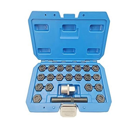 22 stk. hjullåsmutter nøkkelsett, hjullåsmutter socket adaptersett, hjultyverisikringsmutter fjerningsverktøy - WELLNGS
