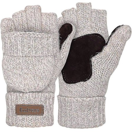 Isolerende Fingerløse Tekst-Uldhandsker Unisex Vinter Varme Strikkede Konvertible Vanter Klap Cover KZF