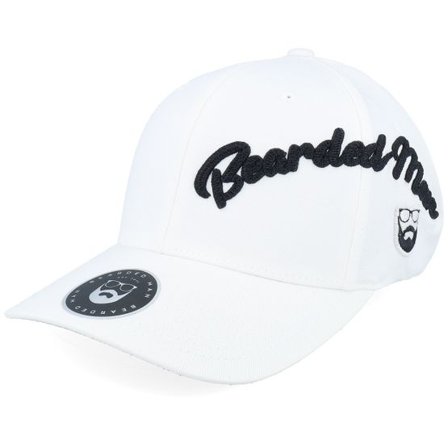 Bearded Man - Vit flexfit Keps - Side Arch 3d Logo Black Wooly Combed White Flexfit @ Hatstore