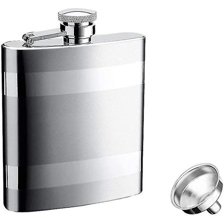 8oz Hip Flask i Rustfrit Stål med To Polerede Linjer og Tragt