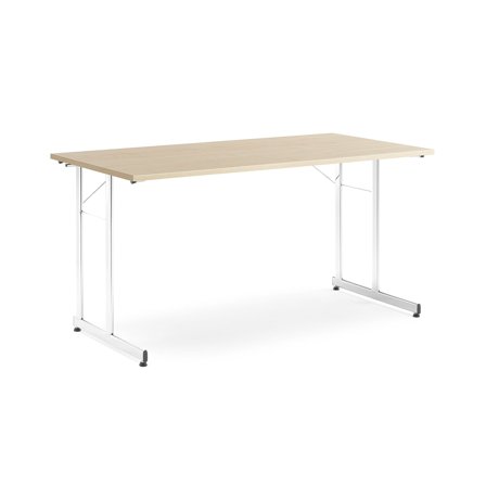Konferenztisch CLAIRE, klappbar, 1400 x 700 mm, Laminat Birke/Chrom